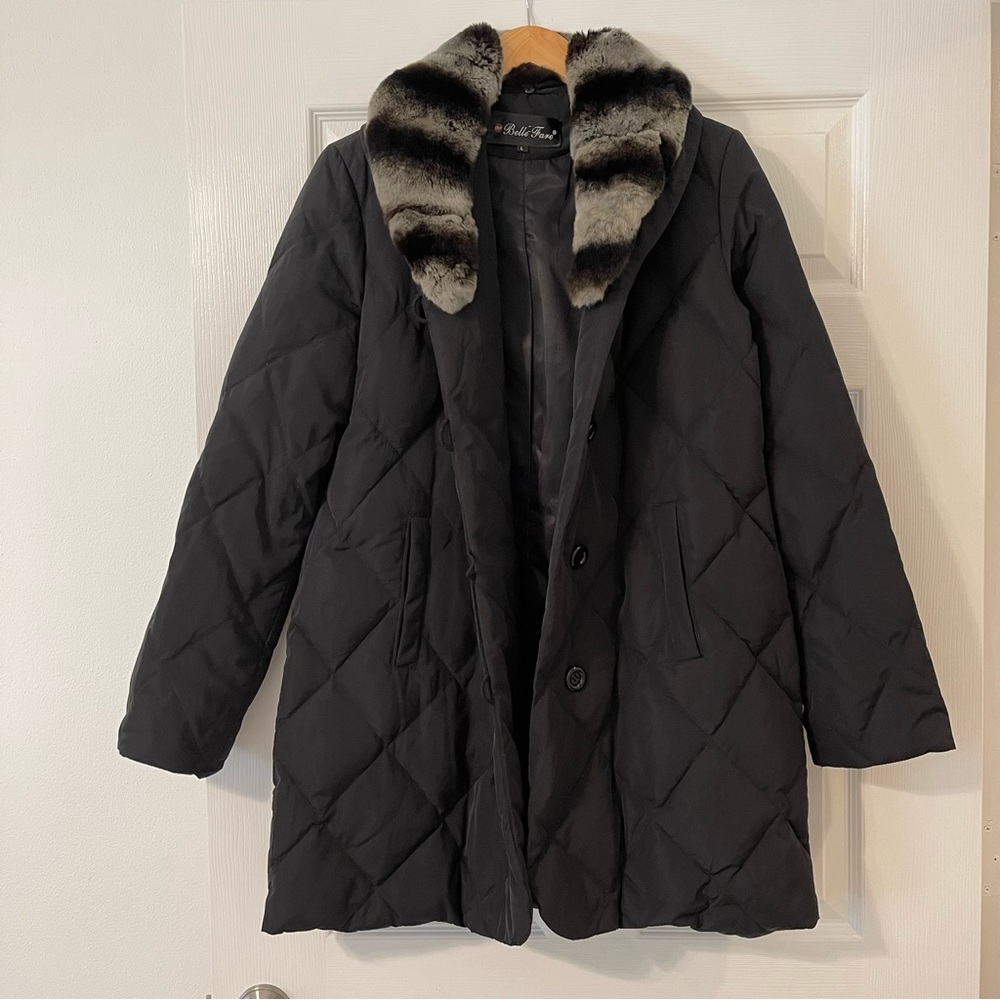 Belle Fare Quilted Down Parka Jacket With Fur Collar